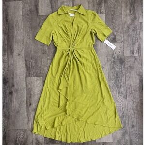 Calvin Klein Lime Green Twist Front High-Low Midi Dress CDBE1Y5T Size 8